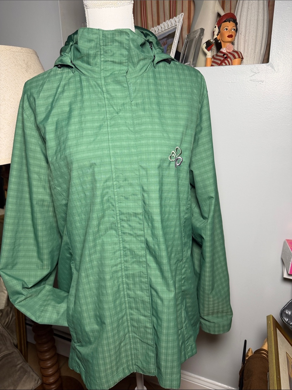 Green Hooded Lightweight Rain Jacket